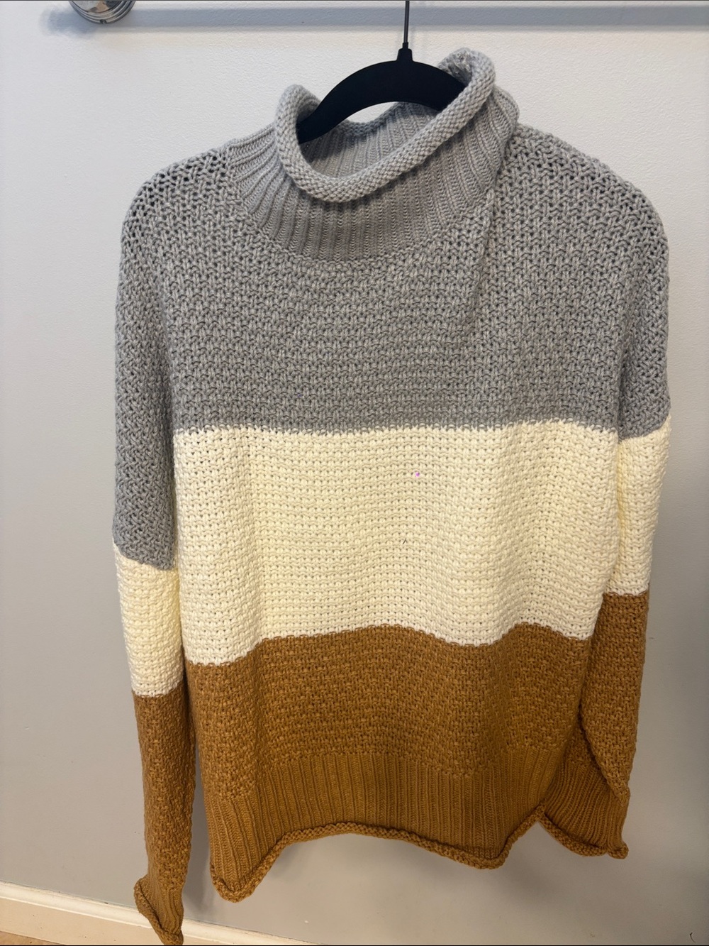 & Other Stories Gray, Cream & Brown Colorblock Turtleneck Sweater